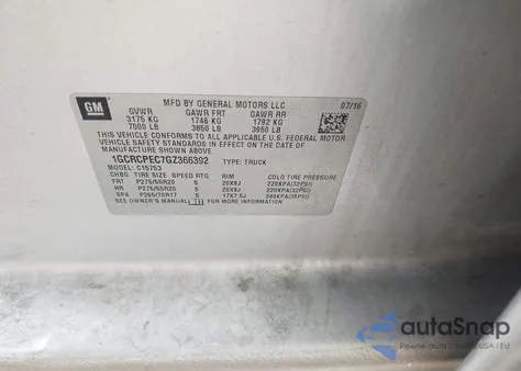 2016 Chevrolet Silverado 1500 Custom из США, поврежденный, VIN 1GCRCPEC7GZ366392